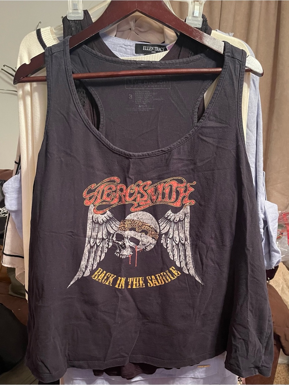 Aerosmith Women’s Black Tank Top with Skull & Wing Graphic